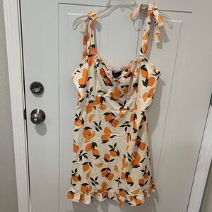Cream Tie-Shoulder Sundress with Orange Fruit Print